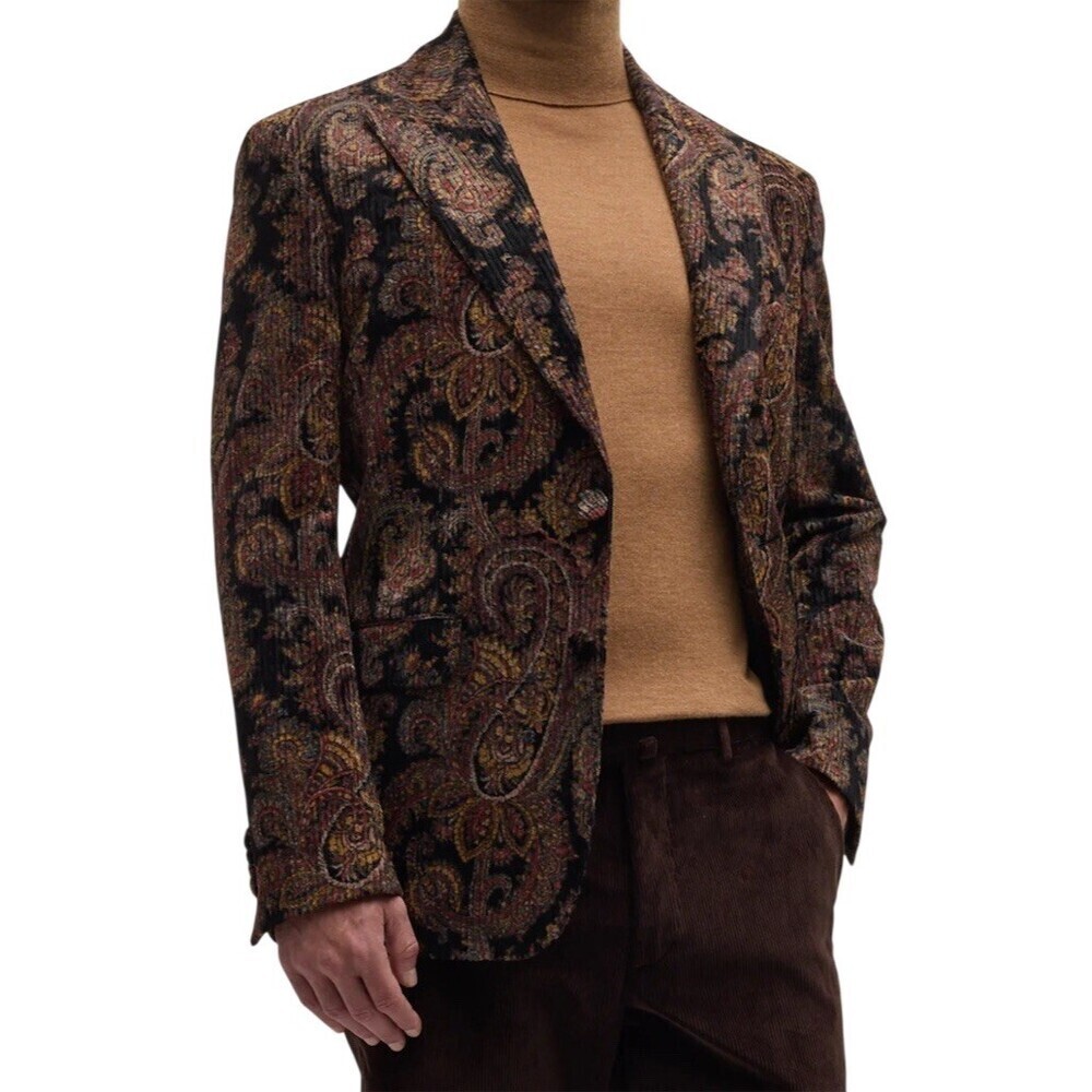 Etro Milano Lapel Blazer Jacket Men's Size 50 Multicolor Paisley Corduroy Italy